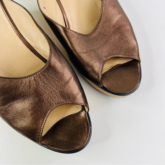 Salvatore Ferragamo Metallic Brown Wood Wedge Heel Vintage Sandals - Picture 5 of 9